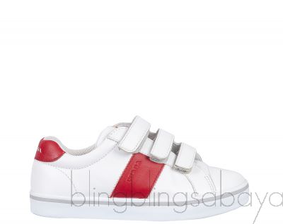 White & Red Velcro Strap Kids Sneaker