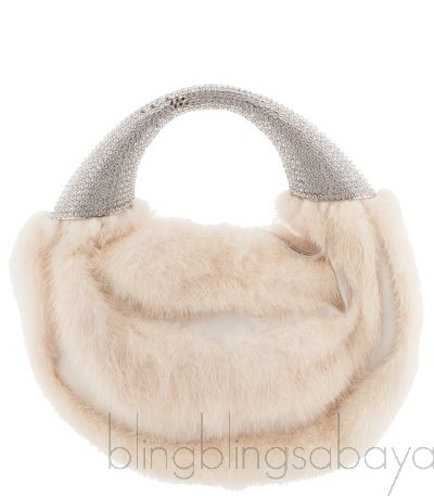 Ivory White Fur Crystal Handbag