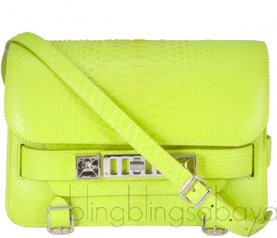 Neon Green Python PS11 Shoulder Bag