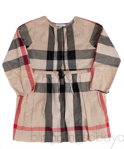 Brown Checkered Long Sleeve Kids Dress