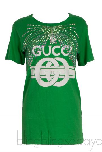 Green GG Crystal Embellished T-shirt