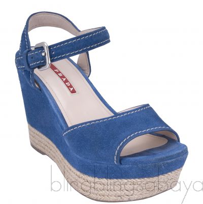 Blue Suede Wedge Sandals