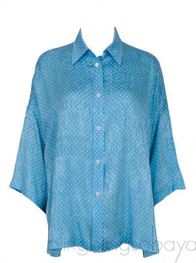 Light Blue Oversize Polka-dot Logo Print Shirt 