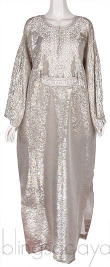 Silver Metallic Beaded Kaftan Dress