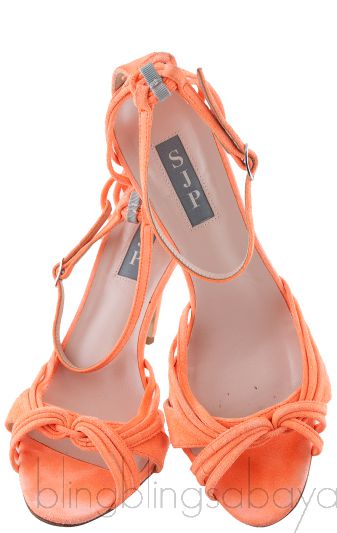 Neon Orange Suede Strappy Sandals 