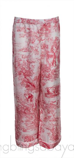 Dior Red Toile De Jouy Motif Silk Printed Trouser
