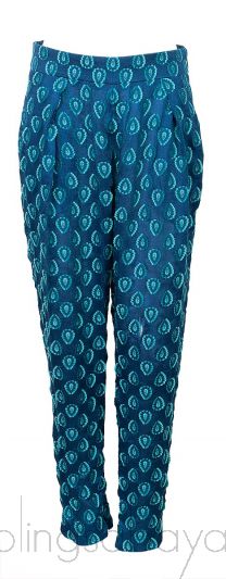 Cyan Blue Printed Trouser   