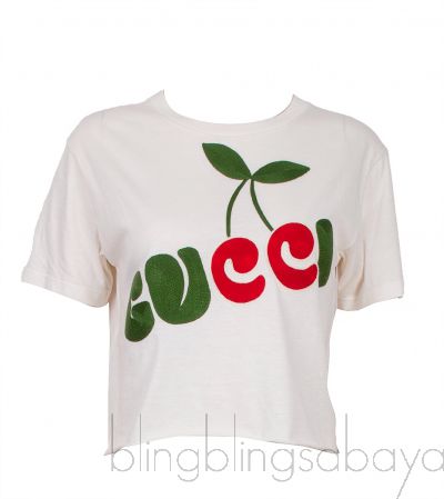 Gucci Embroidered Off-white Crop T-shirt