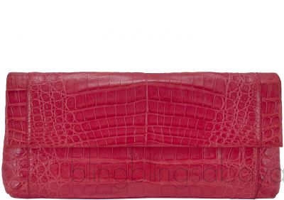 Pinkish Red Crocodile Fold-over Clutch*