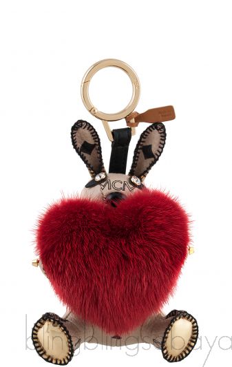 Printed Rabbit Heart Fur Charm 