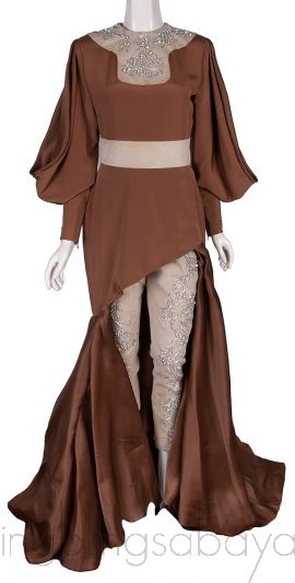 Brown Crystal Embellished Dress w/ Trouser