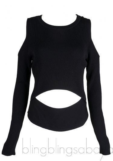 Black Cold Shoulder Sweater 