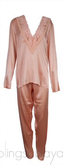 Light Orange V-neck Long Sleeve Pajama Set