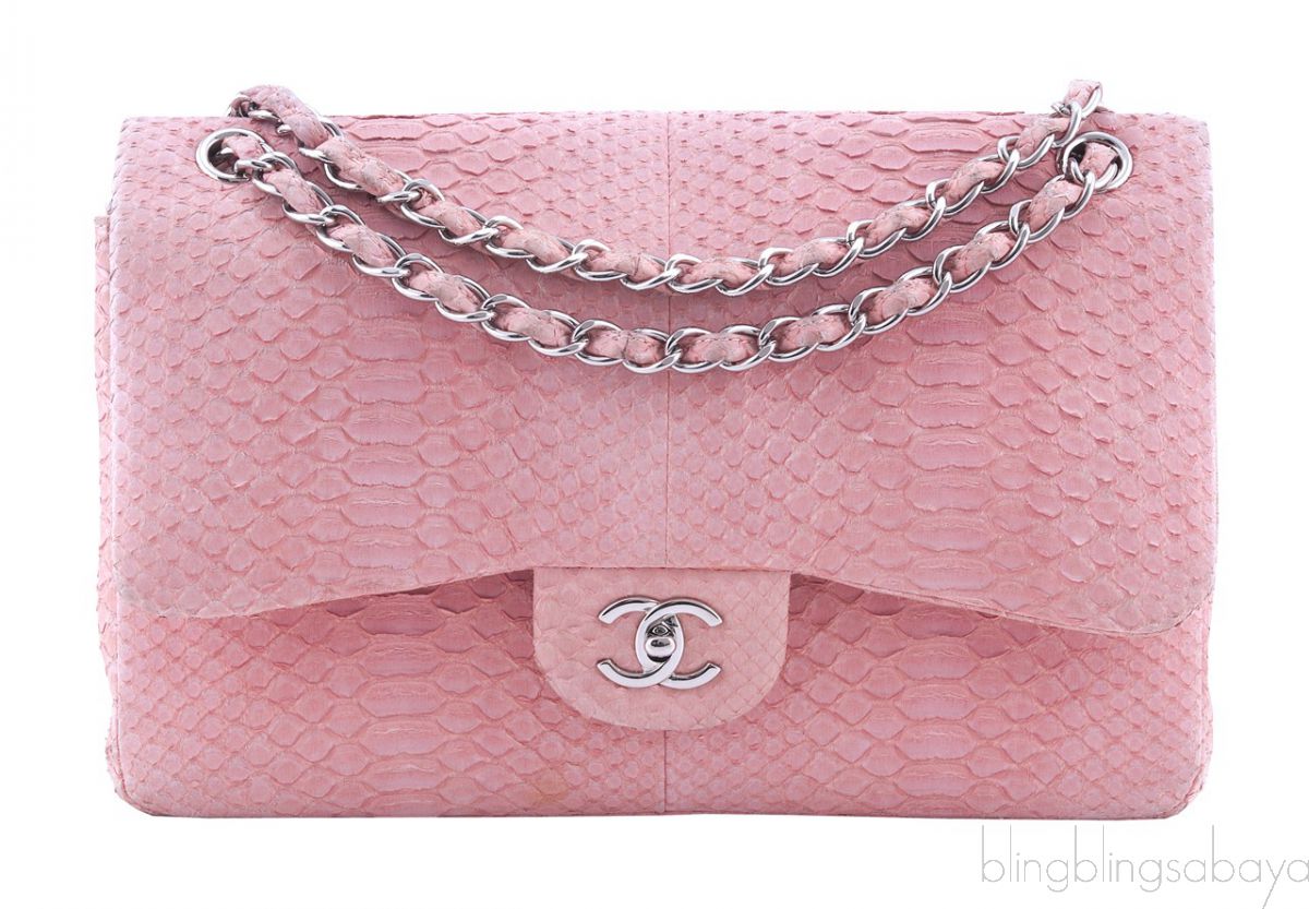 Classic Jumbo Pink Python Flap Bag