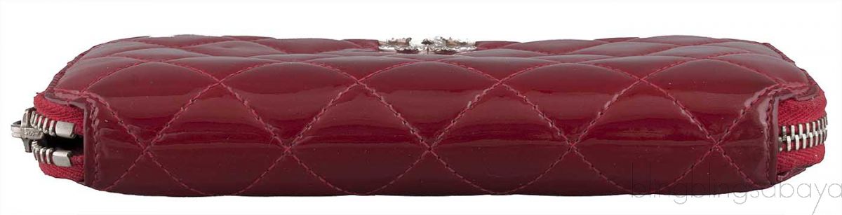 Red Quilted Patent Long Wallet 