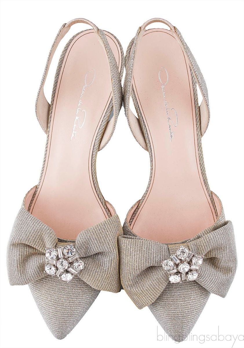 Silver Gold Bow Slingback Heels